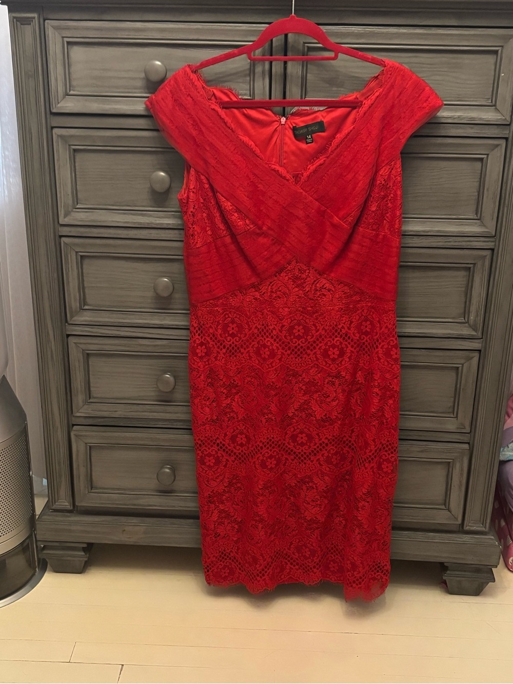 Tadashi Shoji Radiant Red Lace midi cocktail Dress
